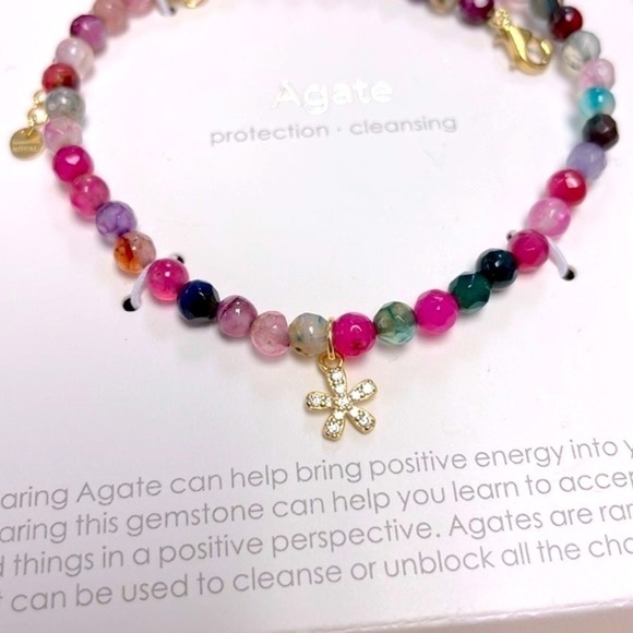 Essential Ritual Genuine Stone 18k Gold Plated Sterling Silver Charm Anklet - Picture 7 of 15